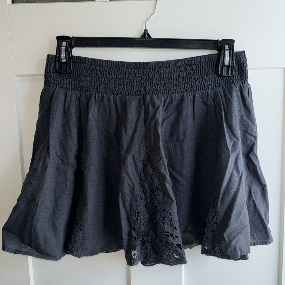 Women’s Linen Cotton Lace Eyelet Summer Skirt Large Navy Blue American Eagle